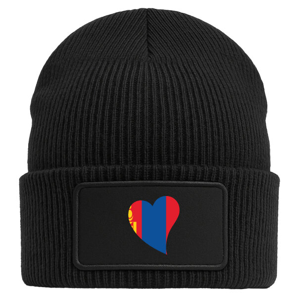 Beanie mit Patch Mangolie Flagge Herz Black