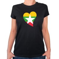 Damen T-Shirt Myanmar Flagge Herz