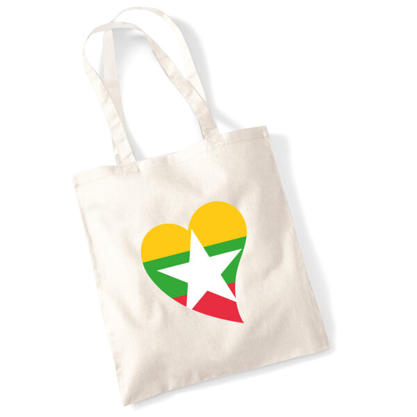 Jutebeutel Myanmar Flagge Herz 10 Liter