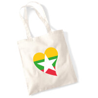 Jutebeutel Myanmar Flagge Herz 10 Liter