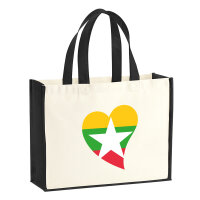 Jutetasche Myanmar Flagge Herz 21 Liter Black