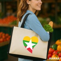 Jutetasche Myanmar Flagge Herz 21 Liter Black