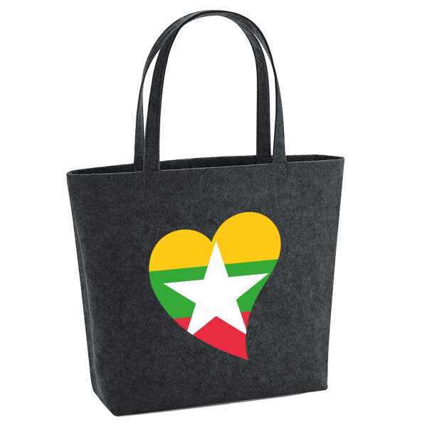 Filz Shopper Myanmar Flagge Herz 22 Liter