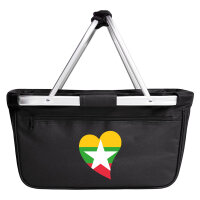 Einkaufskorb faltbar Myanmar Flagge Herz 20 Liter Black