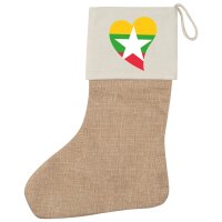 Weihnachtsstrumpf Myanmar Flagge Herz Beige Jute