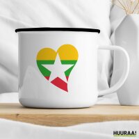 Emaille Tasse Myanmar Flagge Herz 300ml Vintage