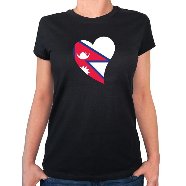 Damen T-Shirt Nepal Flagge Herz