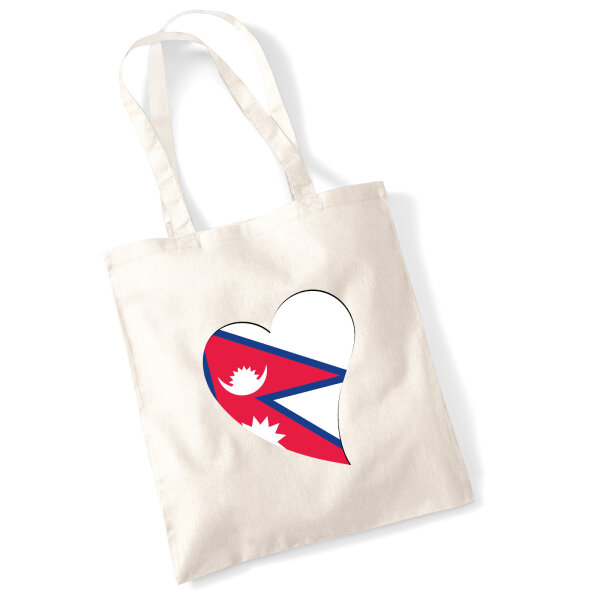 Jutebeutel Nepal Flagge Herz 10 Liter