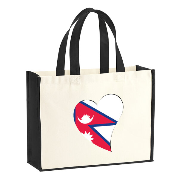 Jutetasche Nepal Flagge Herz 21 Liter Black