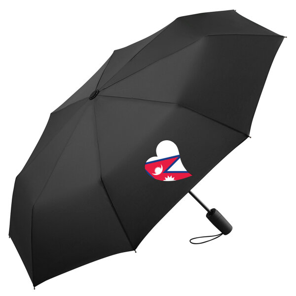 Regenschirm Nepal Flagge Herz 98cm Schwarz