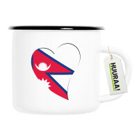 Emaille Tasse Nepal Flagge Herz 300ml Vintage