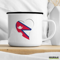 Emaille Tasse Nepal Flagge Herz 300ml Vintage