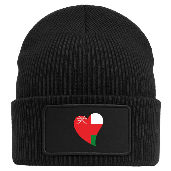 Beanie mit Patch Oman Flagge Herz Black