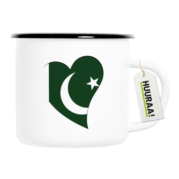 Emaille Tasse Pakistan Flagge Herz 300ml Vintage