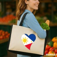 Jutetasche Philippinen Flagge Herz 21 Liter Black
