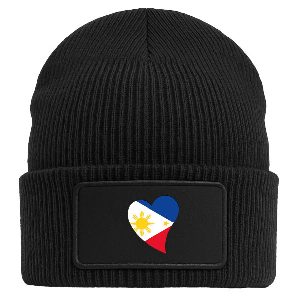 Beanie mit Patch Philippinen Flagge Herz Black