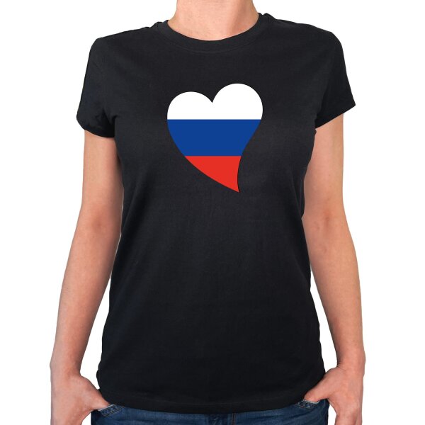 Damen T-Shirt Russland Flagge Herz