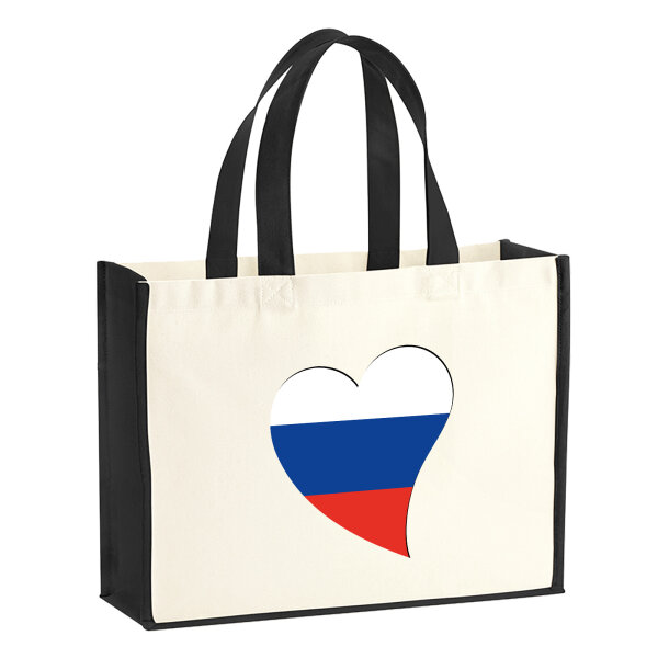 Jutetasche Russland Flagge Herz 21 Liter Black