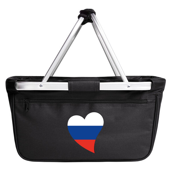 Einkaufskorb faltbar Russland Flagge Herz 20 Liter Black