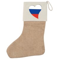 Weihnachtsstrumpf Russland Flagge Herz Beige Jute