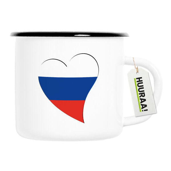 Emaille Tasse Russland Flagge Herz 300ml Vintage