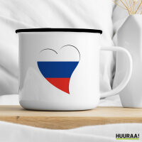 Emaille Tasse Russland Flagge Herz 300ml Vintage