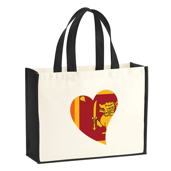 Jutetasche Sri Lanka Flagge Herz 21 Liter Black