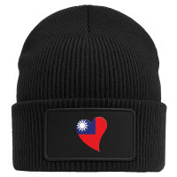 Beanie mit Patch Taiwan Flagge Herz Black