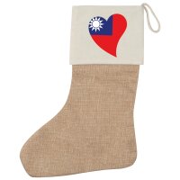 Weihnachtsstrumpf Taiwan Flagge Herz Beige Jute