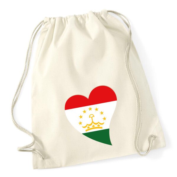 Turnbeutel Tadschikistan Flagge Herz 12 Liter