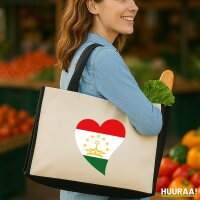 Jutetasche Tadschikistan Flagge Herz 21 Liter Black