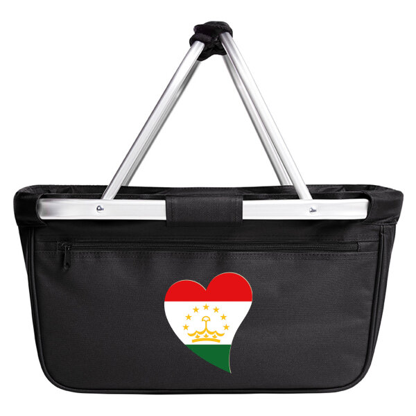 Einkaufskorb faltbar Tadschikistan Flagge Herz 20 Liter Black
