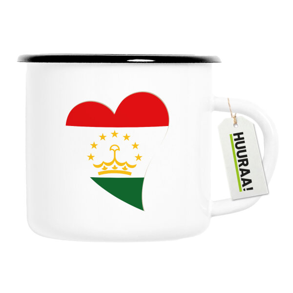 Emaille Tasse Tadschikistan Flagge Herz 300ml Vintage