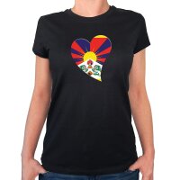 Damen T-Shirt Tibet Flagge Herz
