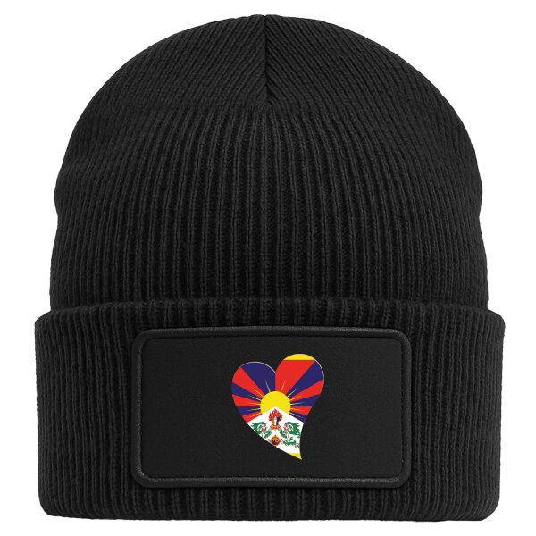 Beanie mit Patch Tibet Flagge Herz Black