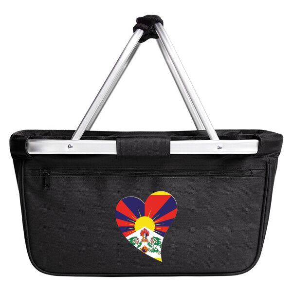 Einkaufskorb faltbar Tibet Flagge Herz 20 Liter Black