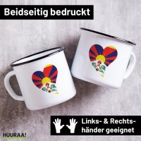 Emaille Tasse Tibet Flagge Herz 300ml Vintage