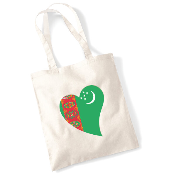 Jutebeutel Turkmenistan Flagge Herz 10 Liter