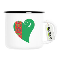 Emaille Tasse Turkmenistan Flagge Herz 300ml Vintage