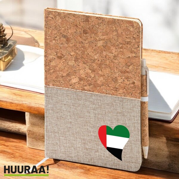Notizbuch A5 Vereinigte Arabische Emirate Flagge Herz 80 Blatt inkl. Kugelschreiber