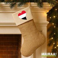 Weihnachtsstrumpf Jemen Flagge Herz Beige Jute
