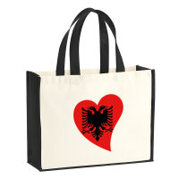 Jutetasche Albanien Flagge Herz 21 Liter Black