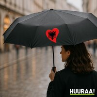 Regenschirm Albanien Flagge Herz 98cm Schwarz