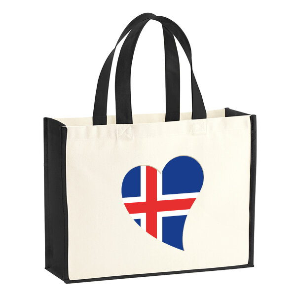 Jutetasche Island Flagge Herz 21 Liter Black