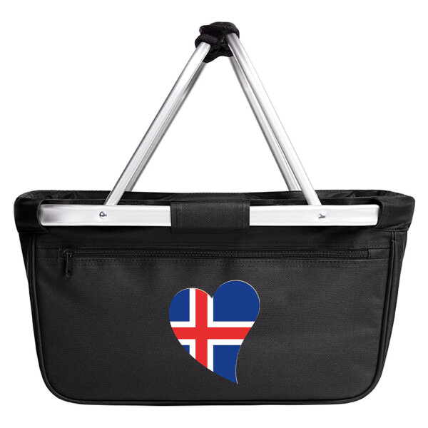 Einkaufskorb faltbar Island Flagge Herz 20 Liter Black