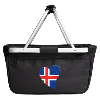 Einkaufskorb faltbar Island Flagge Herz 20 Liter Black