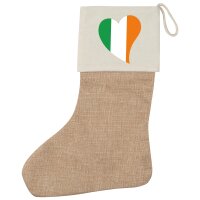 Weihnachtsstrumpf Irland Flagge Herz Beige Jute