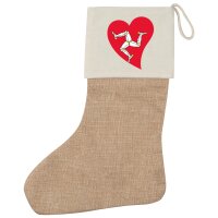 Weihnachtsstrumpf Isle of Man Flagge Herz Beige Jute