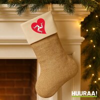 Weihnachtsstrumpf Isle of Man Flagge Herz Beige Jute