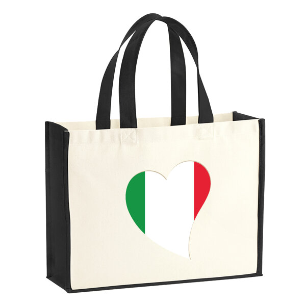 Jutetasche Italien Flagge Herz 21 Liter Black